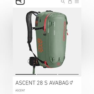 Ortovox Ascent 28 S Avabag Backpack - Green with Ava bag carbon cartridge